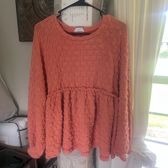 Annie Orange Pink Ruffled Long Sleeve Blouse - Picture 1 of 5